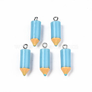 Resin Pendants, with Iron Findings, Crayon, Sky Blue, 23~25x7.5mm, Hole: 1.8mm(X-RESI-T010-02J)