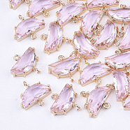 Transparent Glass Links connectors, with Brass Findings, Faceted, Half Round, Light Gold, Pearl Pink, 14x16x5mm, Hole: 1.2mm(GLAA-T007-16E)