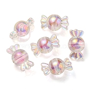 UV Plating Rainbow Iridescent Acrylic Beads, Two Tone Bead in Bead, Candy, Pink, 15.5x29x15mm, Hole: 3mm(PACR-E001-01G)