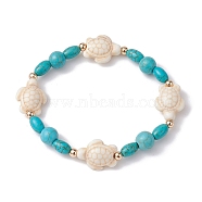Turtle Synthetic Turquoise Beaded Stretch Bracelet, Colorful, Inner Diameter: 2-1/4 inch(5.7cm)(BJEW-JB09954)