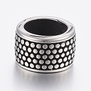 304 Stainless Steel Beads, Large Hole Beads, Column, Antique Silver, 12x7mm, Hole: 8mm(STAS-H440-16AS)