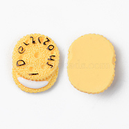 Resin Cabochons, Opaque, Imitation Food, Cookie, with Words I Delicious, Champagne Yellow, 26x21.5x7.5mm(RESI-R429-20D)