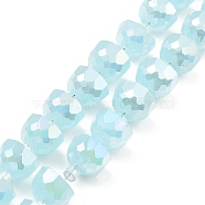 AB Color Plate Glass Beads Strands, Imitation Jade, Faceted Half Round, Pale Turquoise, 7~7.5x5mm, Hole: 1mm, about 80pcs/strand, 20.87''~21.26''(53~54cm)(EGLA-P051-02A-A04)