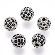 Rack Plating Brass Cubic Zirconia Beads, Long-Lasting Plated, Round, Platinum, 8x7mm, Hole: 2mm(ZIRC-S001-8mm-B03)