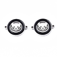 304 Stainless Steel Enamel Links Connectors, Laser Cut, Flat Round with Cat, Black, Stainless Steel Color, 14.5x18.5x2mm, Hole: 1.2mm(STAS-S080-015P-B)