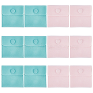 12Pcs 2 Colors Square Velvet Jewelry Bags, with Snap Fastener, Mixed Color, 7x7x0.95cm, 6pcs/color(TP-CP0001-02A)