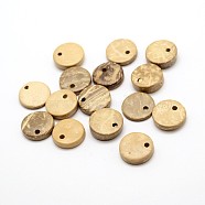 Dyed Flat Round Coconut Charms, BurlyWood, 15x3~5mm, Hole: 2mm, about 750pcs/500g(COCO-N001-02C-15mm)