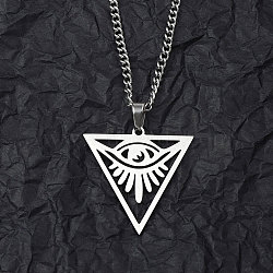 Non-Tarnish 201 Stainless Steel Pendant Necklaces for Man, Triangle, 23.70 inch(60.2cm), Triangle: 32.5x32x1.3mm(NJEW-Q336-02H-P)