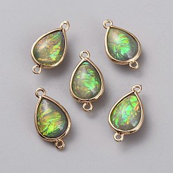 Resin Imitation Shell/Opal Connector Charms, Brass Teardrop Links, Golden, Dark Goldenrod, 21x12x6.9mm, Hole: 1.6mm(RESI-WH0035-61A)