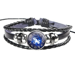 12 Constellation Leather Cord Bracelets, with Alloy Beads and Wax Cord, Flat Round, Capricorn, 2-3/8 inch(6cm)(BJEW-P240-E05)