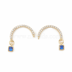Brass Micro Pave Cubic Zirconia Stud Crawler Earrings, Climber Earrings, Rhombus, Blue, Golden, 19x9mm, Pin: 0.8mm(X-EJEW-R010-04A)