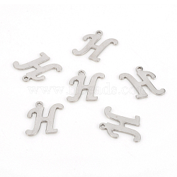 Non-Tarnish 201 Stainless Steel Pendants, Laser Cut, Letter, Stainless Steel Color, Letter.H: 14x12x1.2mm, Hole: 1mm(STAS-L244-04H-P)