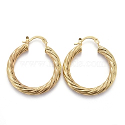 Brass Hoop Earring, Long-Lasting Plated, Twisted Ring Shape, Golden, 35x31x4mm, Pin: 1mm(EJEW-P265-03G)