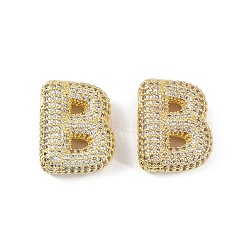 Brass Micro Pave Clear Cubic Zirconia Pendants, Letter B,  24.5X23X7.5mm, hole: 4x2mm(KK-Z041-01G-B)