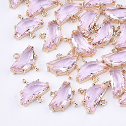 Transparent Glass Links connectors, with Brass Findings, Faceted, Half Round, Light Gold, Pearl Pink, 14x16x5mm, Hole: 1.2mm(GLAA-T007-16E)