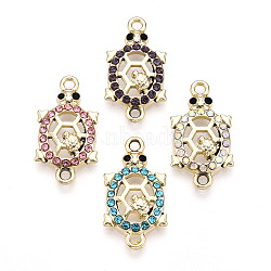 Alloy Rhinestone Connector Charms, Light Gold, Cadmium Free & Lead Free, Tortoise, Mixed Color, 23.5x12.5x3.5mm, Hole: 1.8mm(ALRI-T011-03)