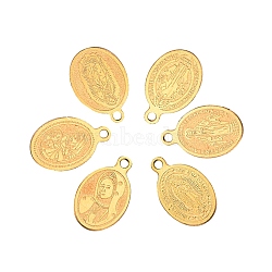 30Pcs 6 Style Vacuum Plating 304 Stainless Steel Pendants, Laser Cut, Oval with Virgin Mary, Golden, 5pcs/style(STAS-CJ0001-146)