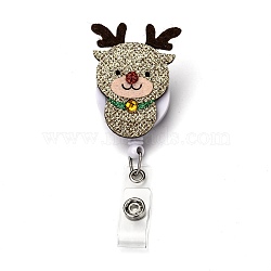 Christmas Reindeer/Stag/Deer Glitter Powder Felt & ABS Plastic Badge Reel, Retractable Badge Holder, with Iron Alligator Clip, Platinum, Lemon Chiffon, 96mm, Deer: 59x38x27mm(AJEW-I053-05)