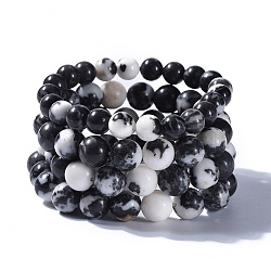Natural Zebra Jasper Beads Stretch Bracelets, Round, Packing Box, 2-1/8 inch(5.5cm), 4pcs/box(BJEW-JB04164)