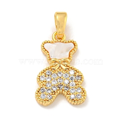 Brass Micro Pave Clear Cubic Zirconia Pendants, Cadmium Free & Nickel Free & Lead Free, with Shell, Bear, Real 18K Gold Plated, 17x11x3mm, Hole: 4x2mm(KK-P275-18G)