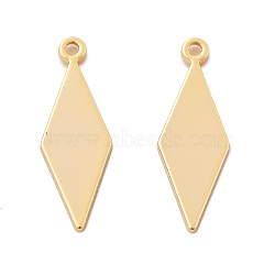 Brass Pendants, Rhombus Charms, Real 18K Gold Plated, 16x5.5x1mm, Hole: 1mm(KK-K382-21G)