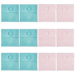 CRASPIRE 12Pcs 2 Colors Square Velvet Jewelry Bags, with Snap Fastener, Mixed Color, 7x7x0.95cm, 6pcs/color(TP-CP0001-02A)