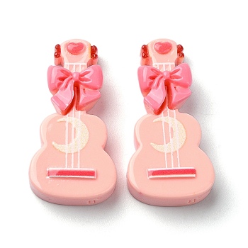 Toy Theme Opaque Resin Decoden Cabochons, Guitar with Bowknot, Pink, 36.5x18.5x8mm