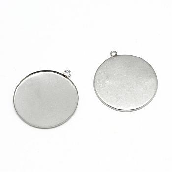 304 Stainless Steel Pendant Cabochon Settings, Plain Edge Bezel Cups, Flat Round, Stainless Steel Color, Tray: 20mm, 26.5x21.5x2mm, Hole: 3mm