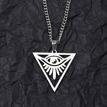 Non-Tarnish 201 Stainless Steel Pendant Necklaces for Man, Triangle, 23.70 inch(60.2cm), Triangle: 32.5x32x1.3mm