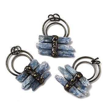 Natural Kyanite/Cyanite/Disthene Pendants, Rectangle Charms with Antique Bronze Brass Findings and Jump Rings, 47~48x39~43x8~9mm, Hole: 6.5mm