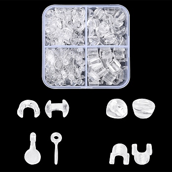 4 Style AS Plastic Base Buckle Hair Findings, for Hair Tie Accessories Making, Clear, 8.5~16x6~11x5.5~6mm, 190pcs/box