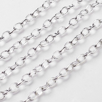 Iron Rolo Chains, Belcher Chains, Unwelded, with Spool, Silver Color Plated, 5x4x1mm, 100m/roll