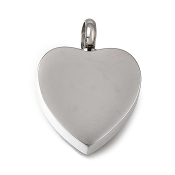 304 Stainless Steel Pendants, Stamping Blank Tag, Heart Charms, Polishing, Stainless Steel Color, 26x20x7mm, Hole: 5mm