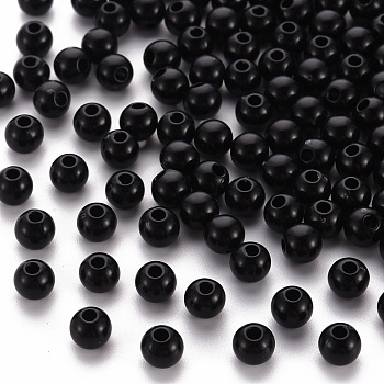 Opaque Acrylic Beads, Round, Black, 6x5mm, Hole: 1.8mm, about 4400pcs/500g
