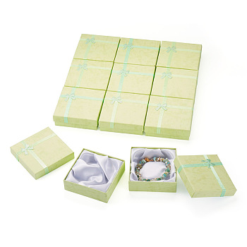 Cardboard Bracelet Boxes, for Bracelet & Bangle, Square, Green Yellow, 9.2x9.2x2.1cm