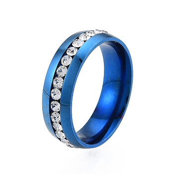 Crystal Rhinestone Flat Finger Ring, 201 Stainless Steel Jewelry for Women, Blue, Inner Diameter: 17mm