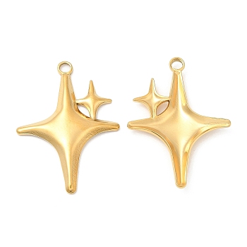 304 Stainless Steel Pendants, Star Charm, Real 18K Gold Plated, 36x26x3mm, Hole: 3mm