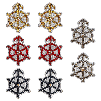 8Pcs 4 Colors Helm Resin Hotfix Rhinestone, Hot Melt Adhesive, Cloth Appliques, Mixed Color, 85x64x2mm, 2pcs/color