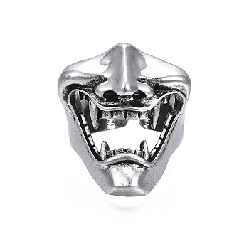 Gothic Punk Open Mouth Alloy Open Cuff Ring for Men Women, Cadmium Free & Lead Free, Antique Silver, US Size 9 1/2(19.3mm)