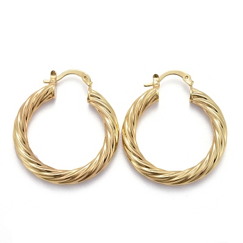 Brass Hoop Earring, Long-Lasting Plated, Twisted Ring Shape, Golden, 35x31x4mm, Pin: 1mm