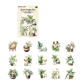 30Pcs Plant Waterproof PET Decorative Stickers, Self-adhesive Plant Pet Dog Decals, for DIY Scrapbooking, Dark Sea Green, 34~55mm