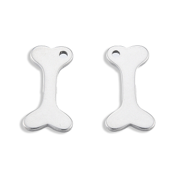 201 Stainless Steel Charms, Bone, Stainless Steel Color, 15x7.5x1mm, Hole: 1.2mm