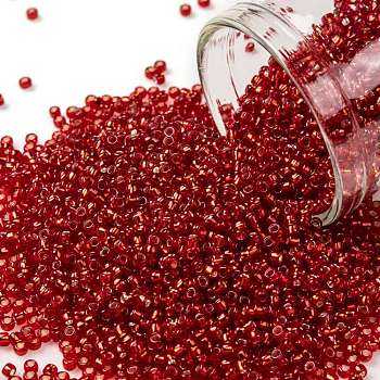 TOHO Round Seed Beads, Japanese Seed Beads, (25B) Silver Lined Siam Ruby, 15/0, 1.5mm, Hole: 0.7mm, about 3000pcs/bottle, 10g/bottle
