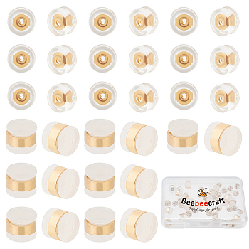 40Pcs 2 Style Silicone & Rubber Ear Nuts, Earring Backs, with Brass Findings, Half Round & Column, Nickel Free, Real 18K Gold Plated, 5.5x5.5mm, hole: 0.5mm, 5x3.5mm, Hole: 1mm, 20pcs/style