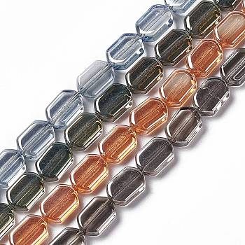 Electroplate Glass Beads Strands, Pearl Luster Plated, Rectangle, Mixed Color, 9.5x6~6.5x3.5mm, Hole: 1mm, about 68pcs/strand, 25.59''(65cm)