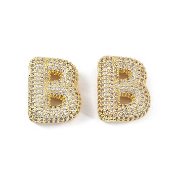 Brass Micro Pave Clear Cubic Zirconia Pendants, Letter B,  24.5X23X7.5mm, hole: 4x2mm