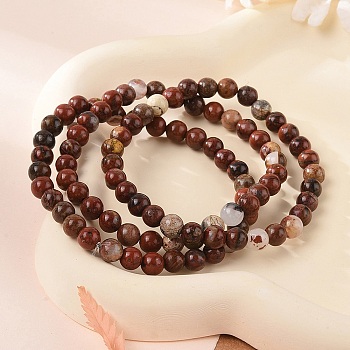 Natural Red Jasper Bead Stretch Bracelets, Round, Inner Diameter: 2 inch~2-3/8 inch(5~6cm), Bead: 5.8~6.8mm