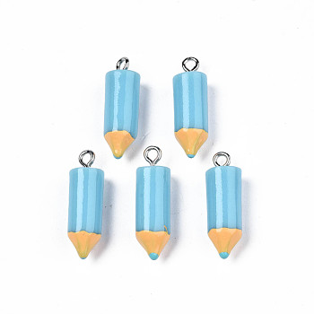 Resin Pendants, with Iron Findings, Crayon, Sky Blue, 23~25x7.5mm, Hole: 1.8mm