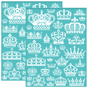 Self-Adhesive Silk Screen Printing Stencil, for Painting on Wood, DIY Decoration T-Shirt Fabric, Turquoise, Crown, 280x220mm