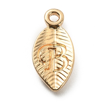 Alloy Pendants, Leaf with Letter Charm, Light Gold, Letter.B, 15.5x7.5x2.5mm, Hole: 1.5mm